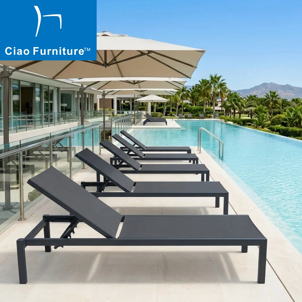 Hot Sale Outdoor Beach Aluminium Frame Sling Fabric Stackable Pool Chaise Lounge Chair Sun Lounger