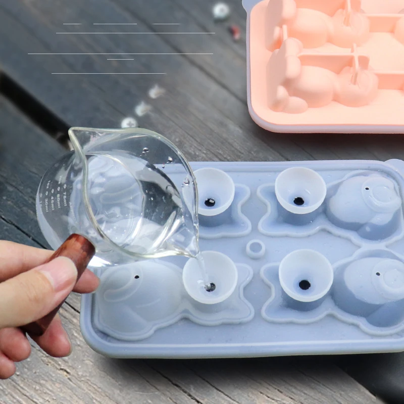 3D Cute Cat Ice Cube Molds 4 Holes Silicone Ice Cube Tray Animal Shape Ice Mold Ice Ball Maker Kitchen Bar Ice Cube Mold Tool