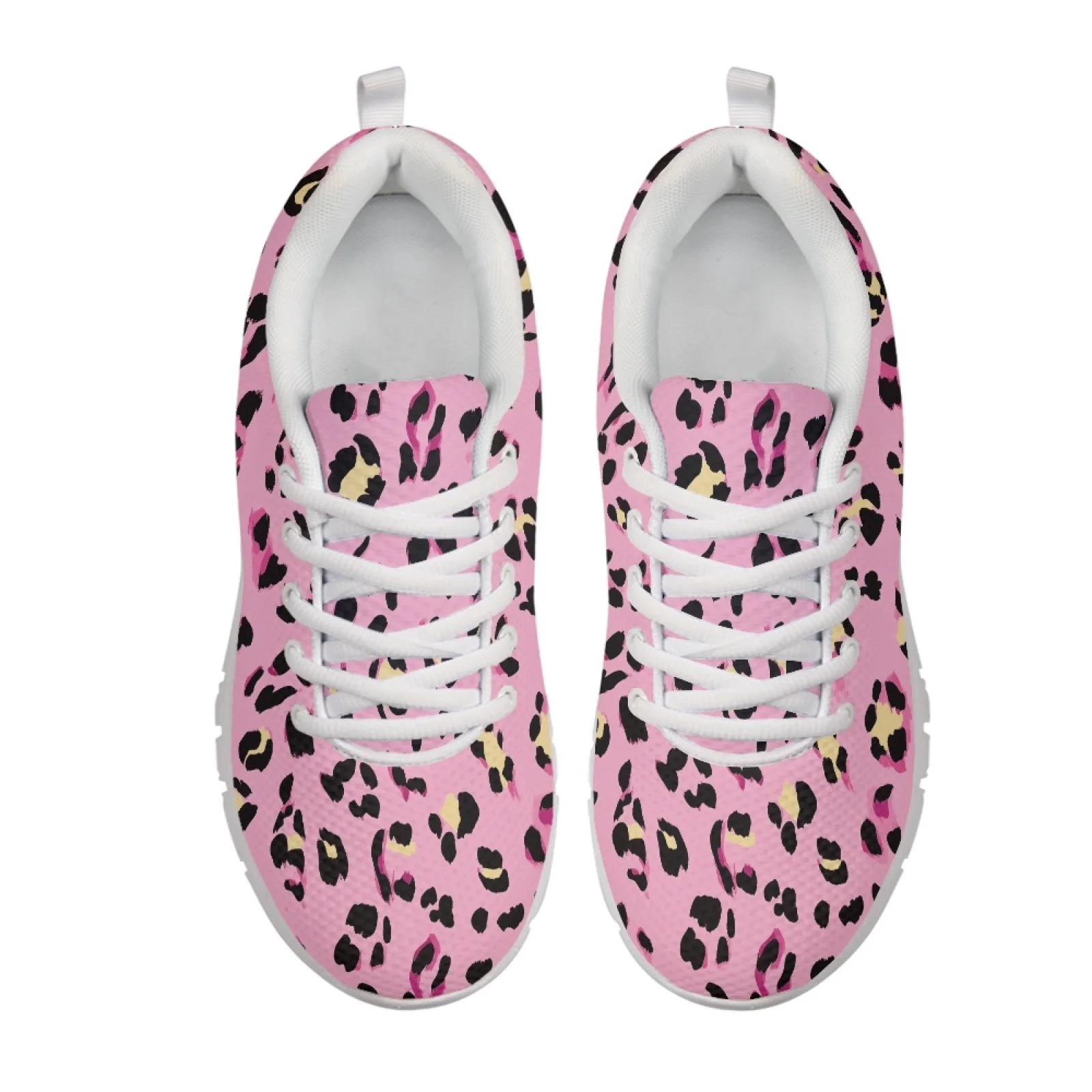 Coloranimal Pink Leopard Print Sport Sneakers for Women Lightweight Mesh Running Trainers for Daily Travel and Athletic Training