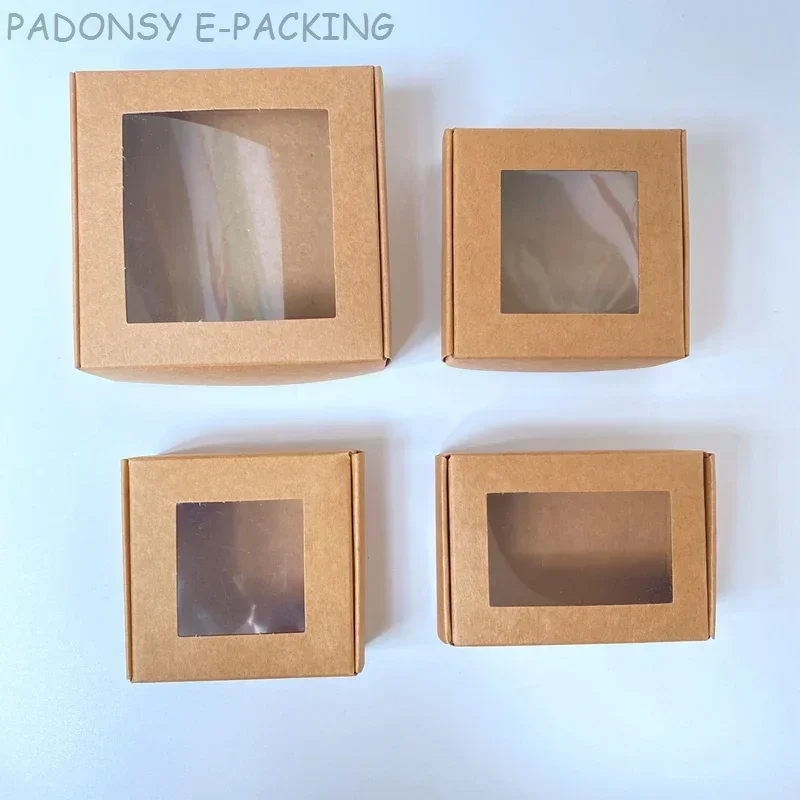 50pcs 크래프트 종이 사탕 상자 창 비누 포장 상자 웨딩 크리스마스 베이비 샤워 초콜릿 선물 상자 포장