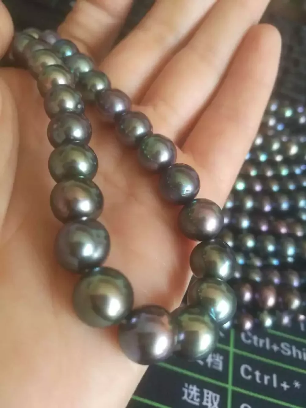 Amazing 9-10mm AAA Tahitian Black Green Pearl Necklace with 14K Gold Buckle 16/36inch