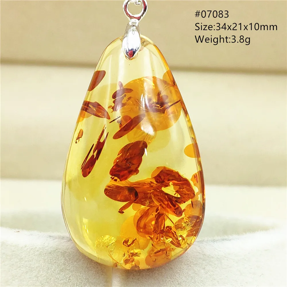 Top Natural Piebald Amber Pendant Flower Necklace Inclusion Beads Red Yellow Amber Gemstone Women Men Crystal Healing AAAAA