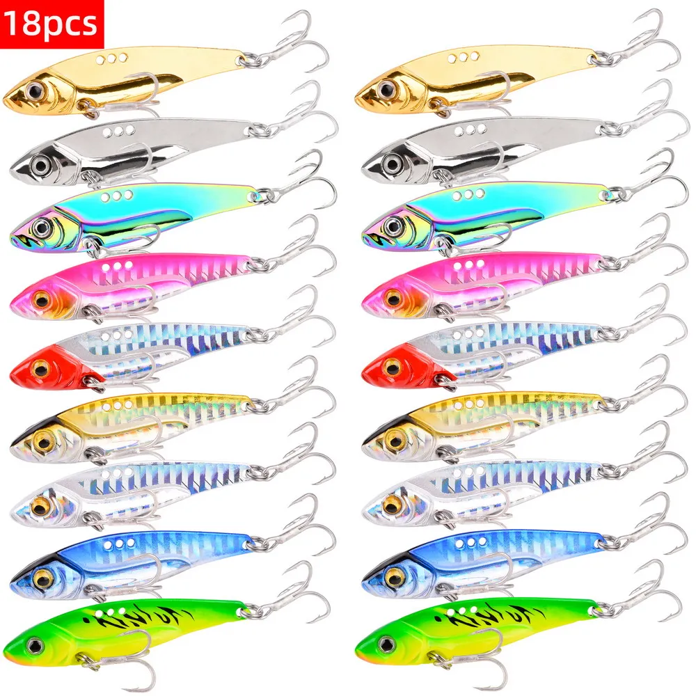 18Pcs Spinner Spoon Metal Jig Bait 7g-30g VIB Sinking Blade Spinning Treble Hook Spinnerbait Pesca Pike Carp Sea Fishing Lure