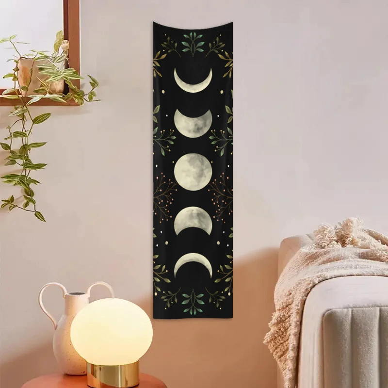 VIKAMA Vertical Moon Phase Moth Tapestry Dark Celestial Witchy Aesthetic Wall Hanging Bohemian Bedroom Dorm College Home Decor