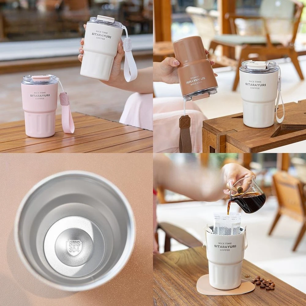 

290/360/600 мл кофейная чашка с двойным носиком, термос, большая емкость, высокая эстетичная бутылка для воды для студентов и пар