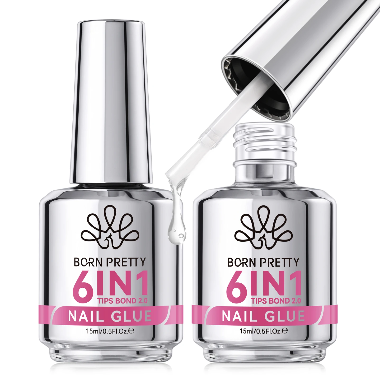 BORN PRETTY New 2.0 6 in 1 Nail Glue Gel Polish Strengthener False Nail Tips  Base Gel Top Coat Soak Off Building Nail Art 15ml