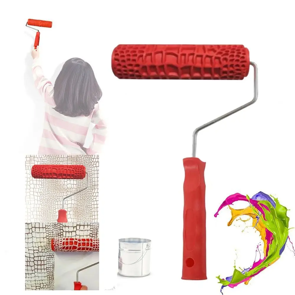 Rubber Imitation Wood Grain Pattern Paint Roller DIY Paint Texture Pigment Printing Wall Painting Roller with Handle Home Tool