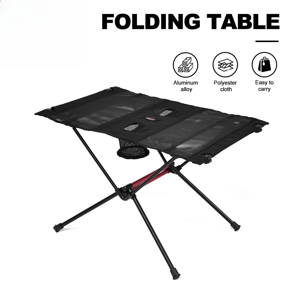 

Portable folding camping table with cup holder and mesh bag, lightweight outdoor picnic table suitable for hiking on the beach