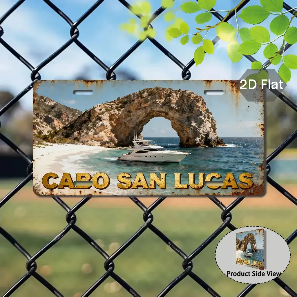 Placa Metálica Vintage 2D Plana Cabo San Lucas Baja California México - Réplica de Placa de Número 1-45 (Placa de Estado Mexicana 1-45) - Carro e Veículos