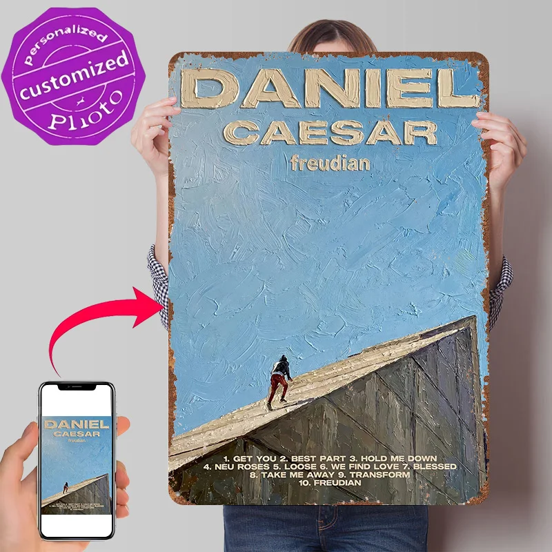 Daniel Caesar Freudian Album Cover Personalized 3D Textured Metal Poster Wall Art Vintage Tin Signs for Man Cave Home Decoration
