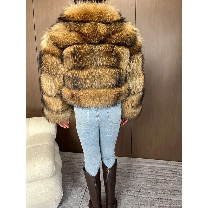 2025 Super Hot maomaokong Winter Women Luxury Thick Natural Real Raccoon Fur Coat Jacket Plus Size With collar Female Vest