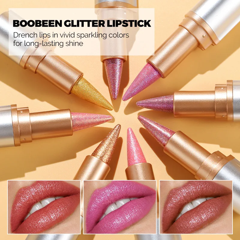 Glanzende diamanten lippenstift, conische glitter sterrenhemel lipliner, 2 in 1 parelmoer lipgloss, langdurig waterdicht, gemakkelijk te kleuren