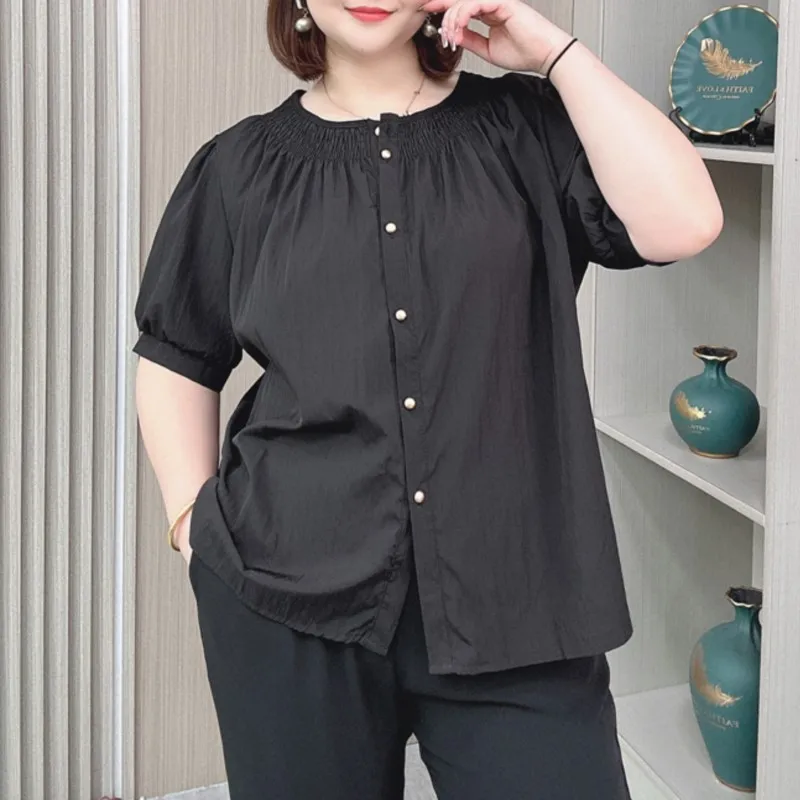 Camicia estiva con maniche a sbuffo donna Plus Size camicette larghe e sottili da donna