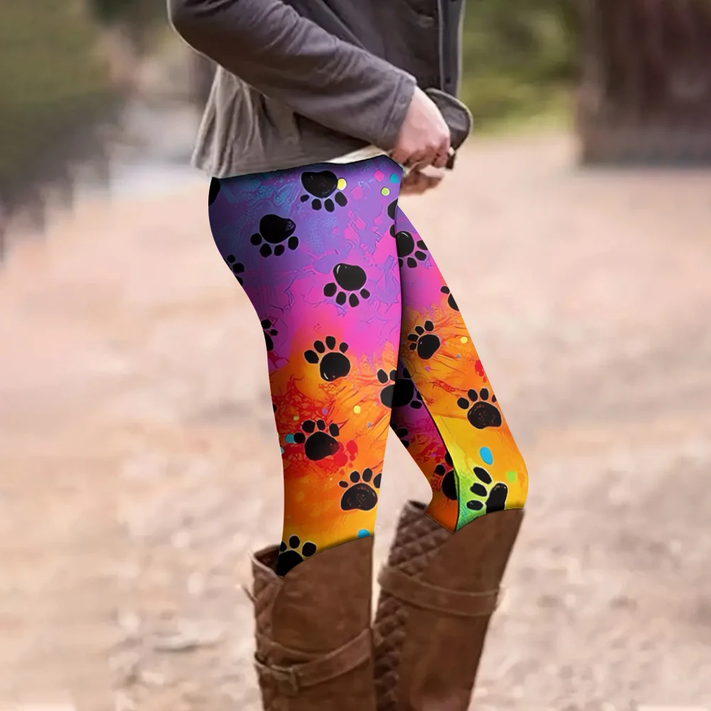 Arte colorida gradiente patas impresso legging calças de yoga fitness calças magras roupas das mulheres leggings mujer ginásio