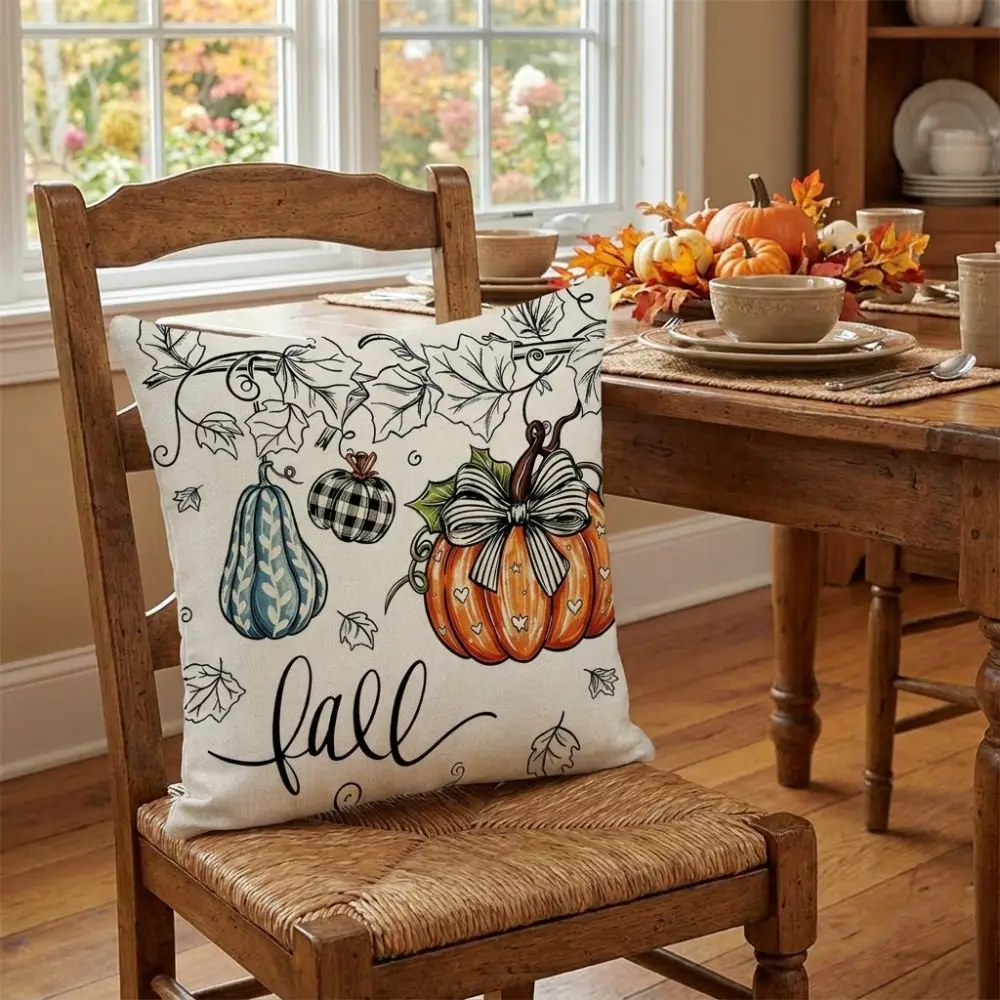 Linen Thanksgiving Printed Pillow Cover Soft Festive Decorative Throw Pillow Cover Cartoon Comfortable Pillowslip Living Room