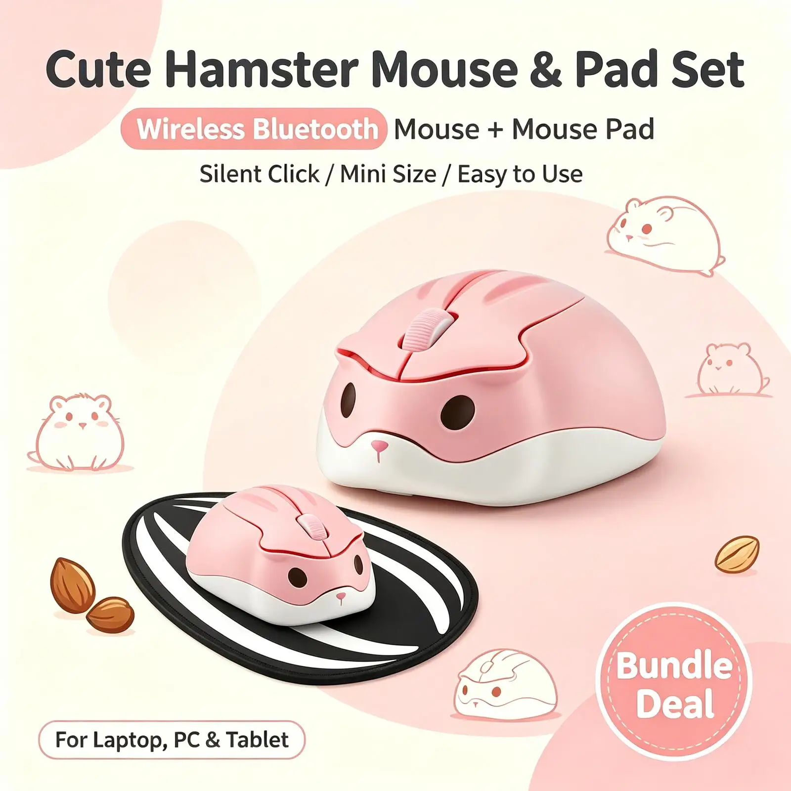 Cute Cartoon Hamster Mouse Bluetooth+2.4G WirelessUSB Creative Mute Mause Ergonomic Mini 3D Optical Kid Gift Mice For PC Laptop