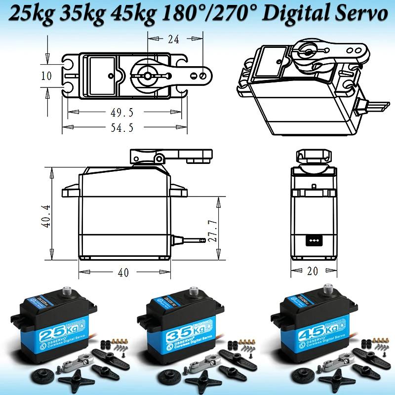 

1/8 1/10 RC Car Servo Robot Servo 25kg 35kg 45kg Digital Servo DS3225 Pro DS3235 Pro DS3245 180°/270° Metal Coreless Servos