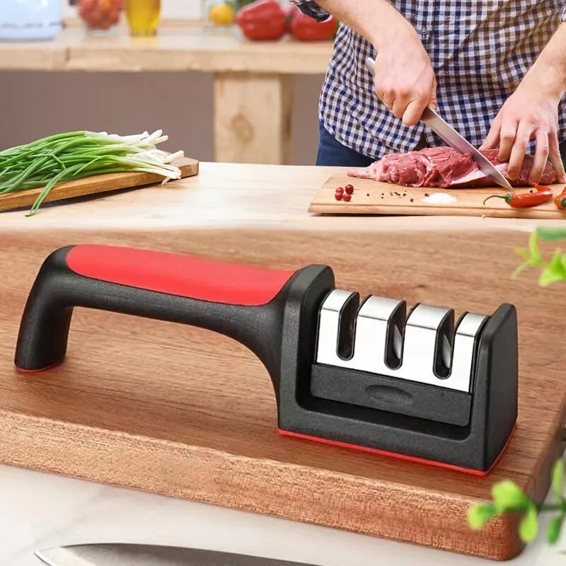 Aiguiseur à 3 segments, pierre à aiguiser rapide, aiguiseur de couteau à trois étages, multifonctionnel, manuel, aiguiseur rapide, accessoires de cuisine