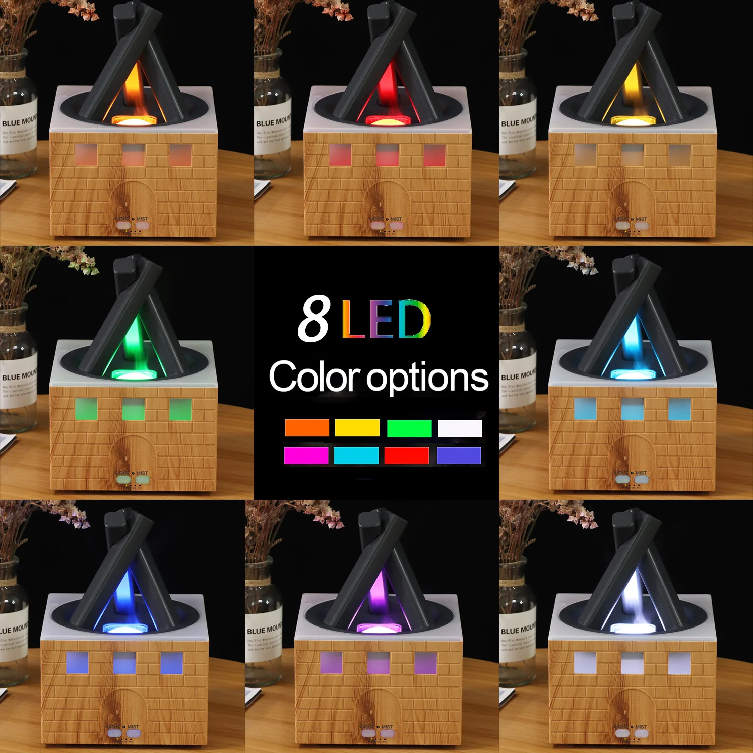 Creative Bonfire Aromatherapy Diffuser Ultrasonic Air Humidifier with 7 Colors Flame Night Light USB Desktop Essential Oil Mist