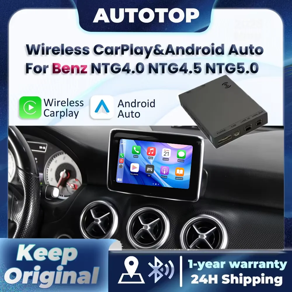 CarPlay sans fil pour les systèmes Benz NTG4.0, NTG4.5, NTG5.0, modèles W205, W117, W204, W212. Compatible avec Android Auto, Autolink, Airplay et décodeur de caméra de recul.