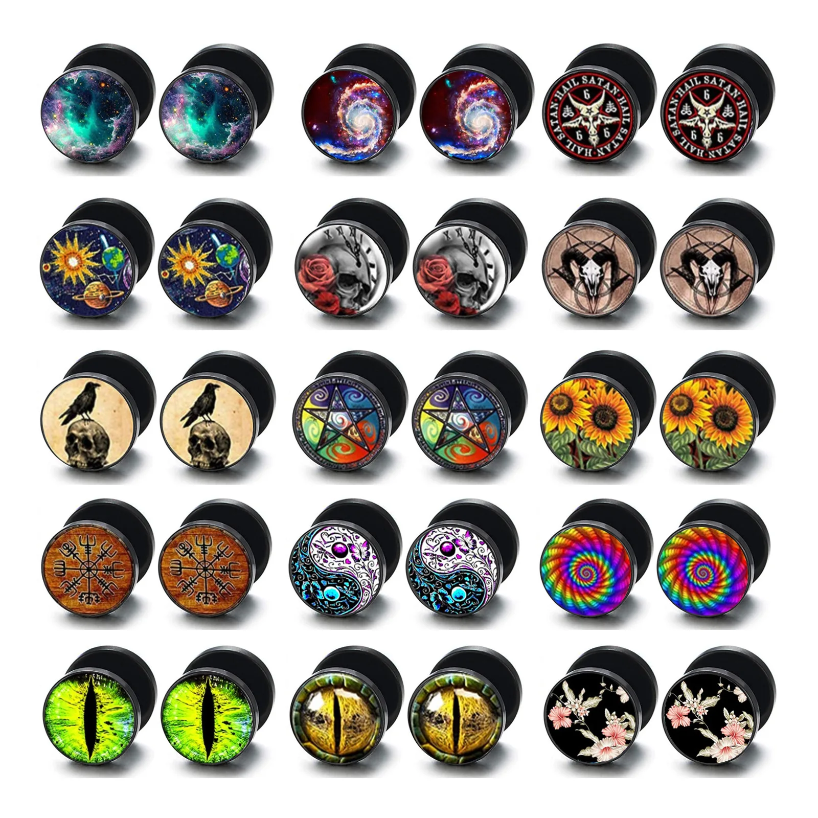 2 قطعة الأقراط خمر جديدة الرياح الوطنية جولة كعكة الحديد النسخة الكورية الأقراط الاتجاه شخصية الأذن كليب الأقراط