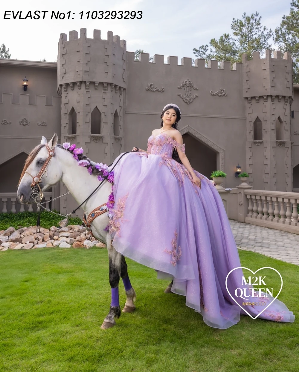 EVLAST カスタマイズされた光沢のあるライラック色のキンセアニェーラドレス、舞踏会用ガウン、レースアップリケ、ビーズ刺繍、チャロ、スイート16、ベスティドス・デ・15・アノス E1QN564