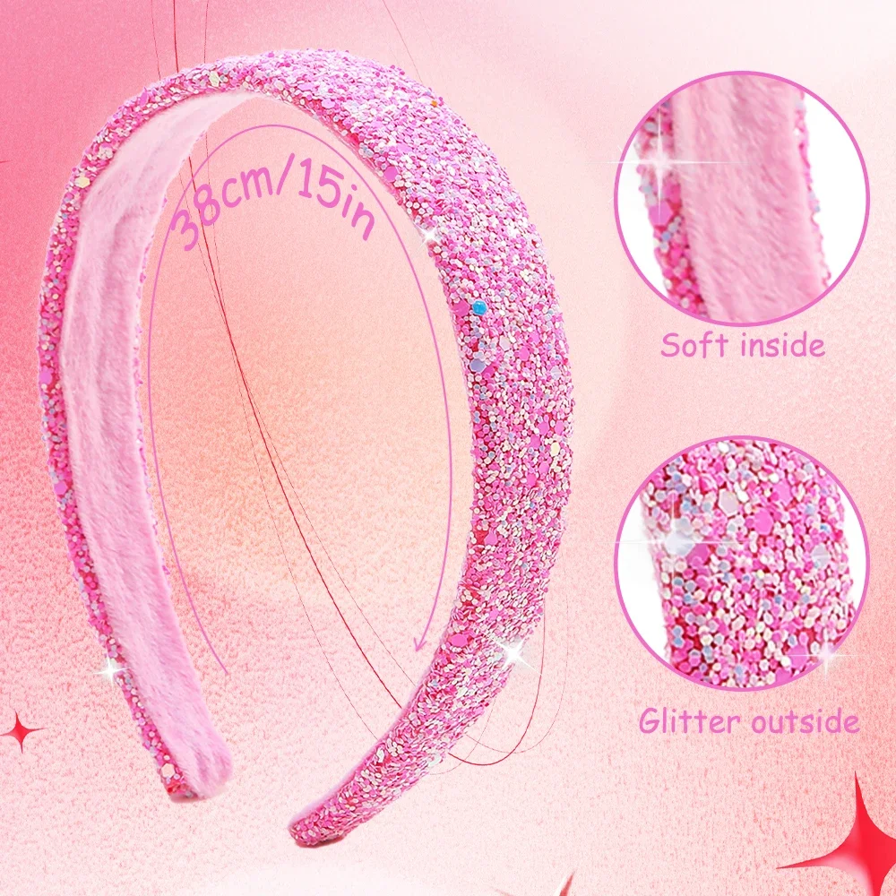 Glitter Headbands for Girls Princess Sparkly Wide Headband Kids Cute Alice Head Band for Children Thick Sparkle Bling Child Hair image 6