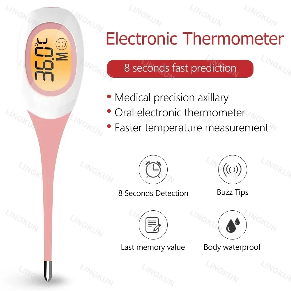 Silicone Fast 8S Thermometer for Fever Digital Infrared Basal Body Thermometer Oral Armpit Rectal Temperature LED Display