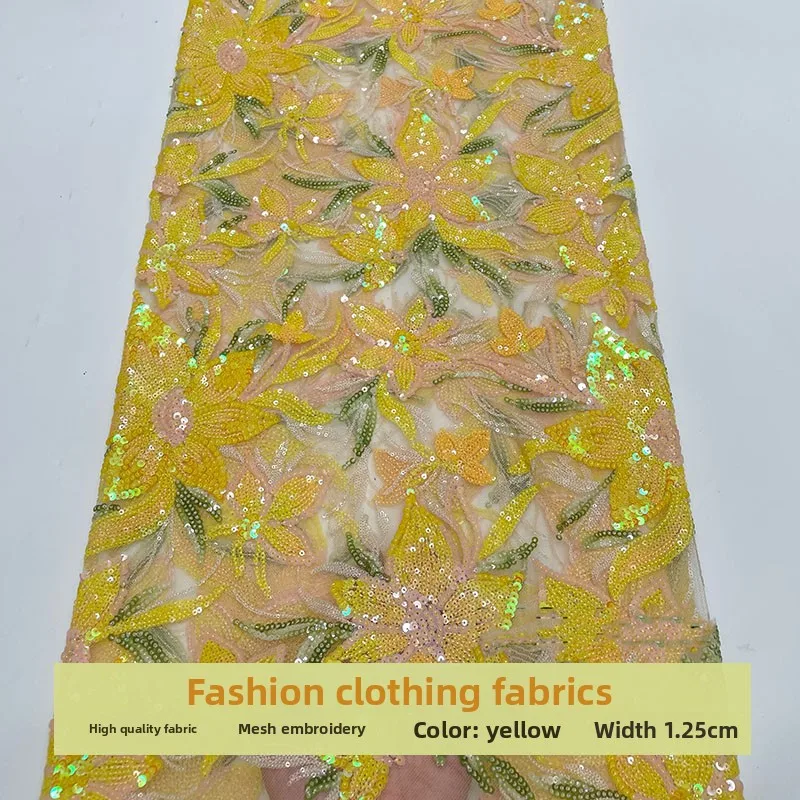 

Mesh Flower Sequin Embroidery Fashion Fabric for Performance Outfit Dress Clothing Diy Cloth By The Yard Sewing Material