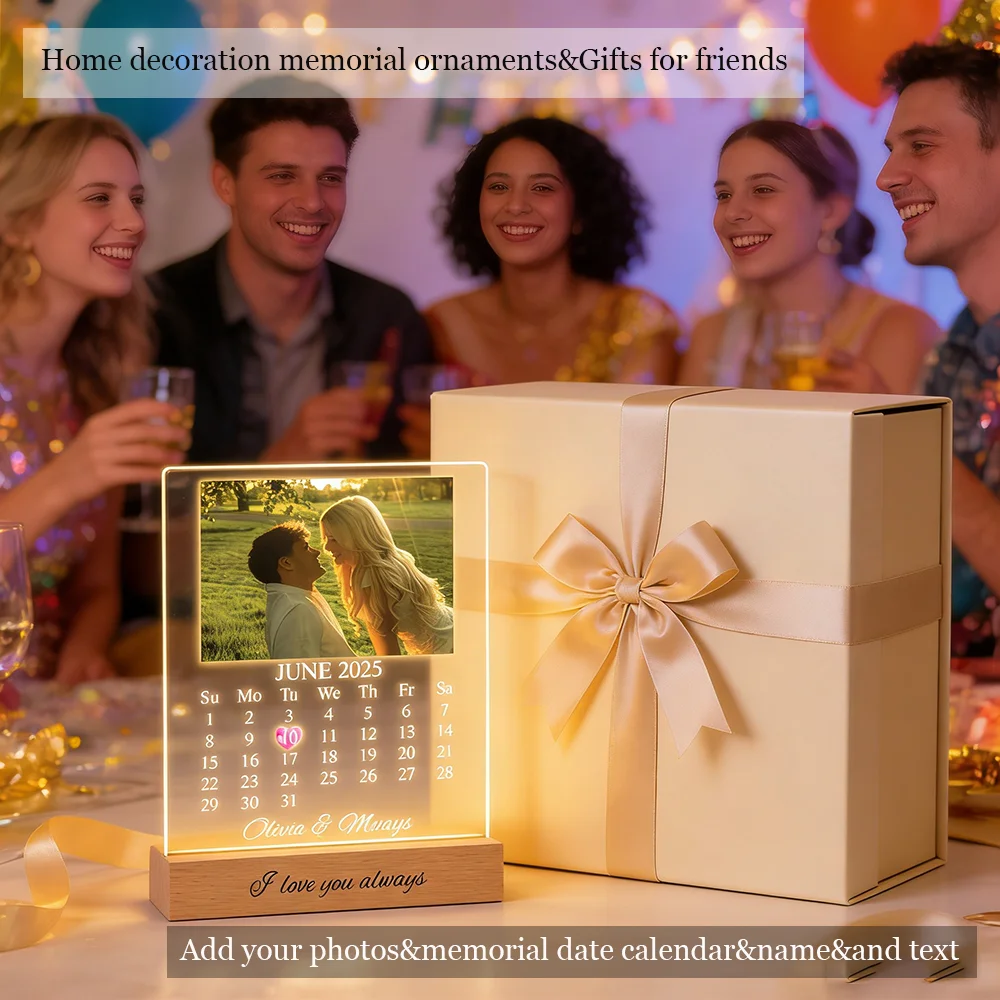 

Acrylic Photo Memorial Calendar Ornament Customized Personalized With LED Night Light Home Desktop Decoration Couple Memorial