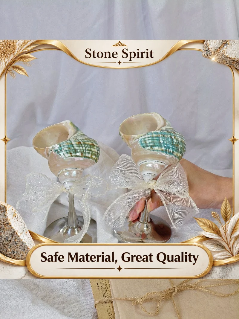 Wabi-sabi Natural Conch Shell Stainless Steel Goblet, Creative Handmade Gift for Birthday Wedding, Retro Metal Sea Shell Cup