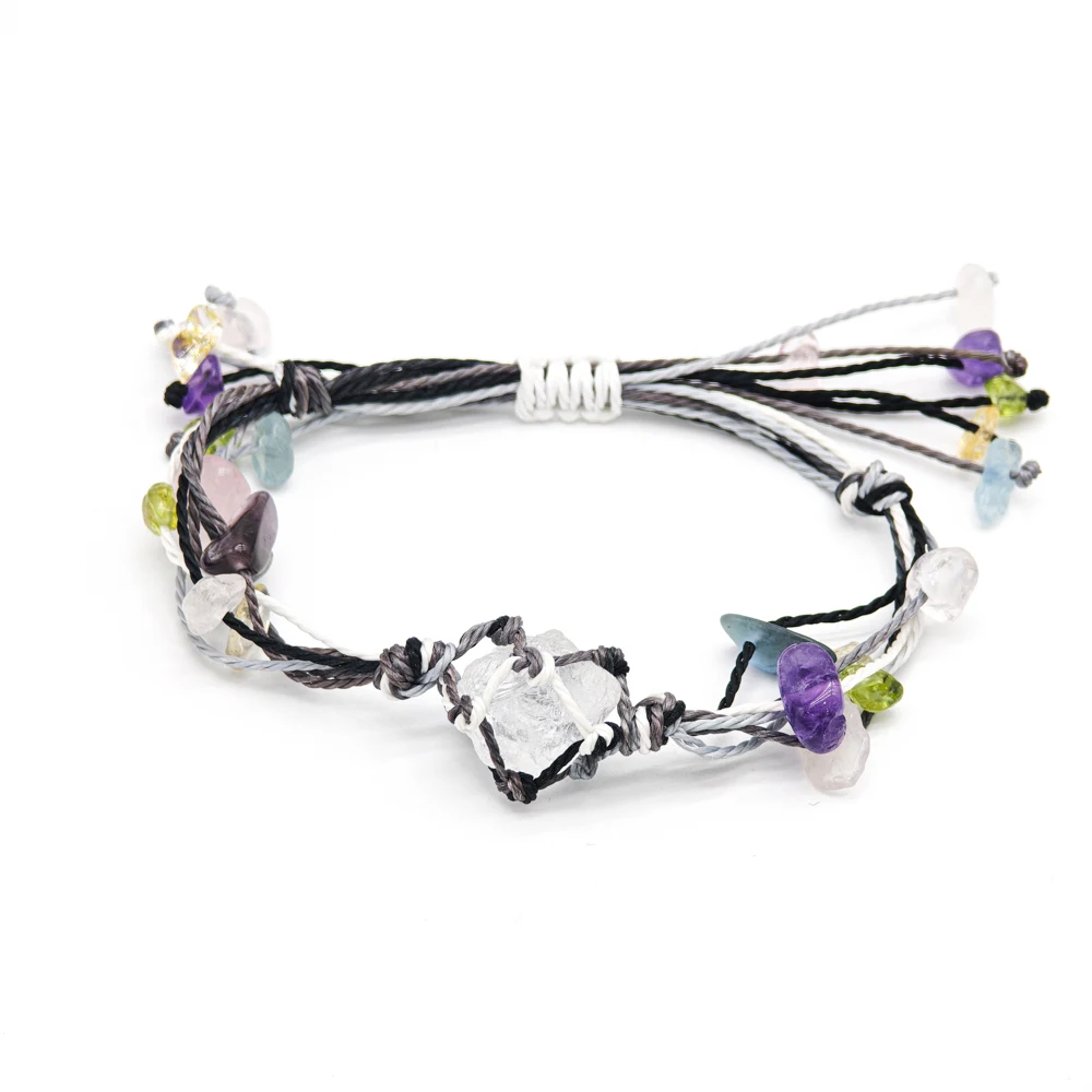 10 Stück verstellbares geflochtenes Kordelnetz, 1 roher Rohstein, Perlenhalter, Seil, Armband, natürlicher Quarzkristall, Heilung, Taschentasche, Armreif – Detail 6