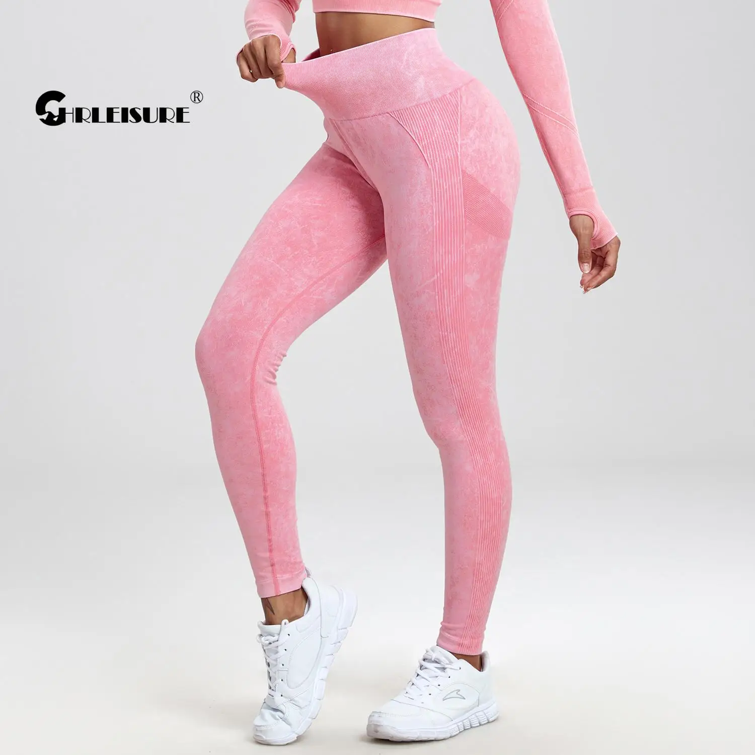 CHRLEISURE Washed Yoga Pants Women Seamless Fitness Leggings Ruched Running Tights Elastic Athletic Legging Gym Activewear