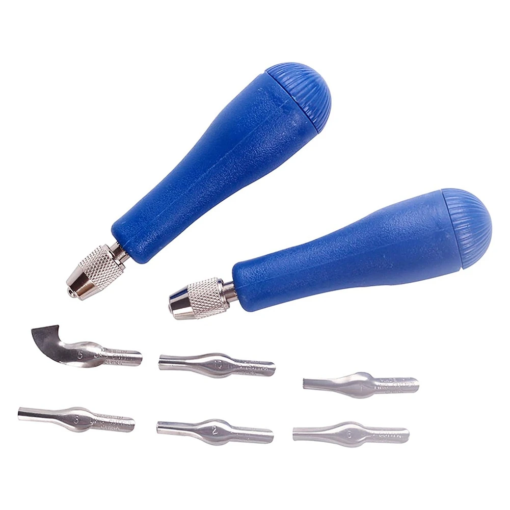 GTBL Art Block Cutters- Craft Linoleum Carving Tools With 12Pcs(6 Type) Blades & 2 Plastic Storage Handles
