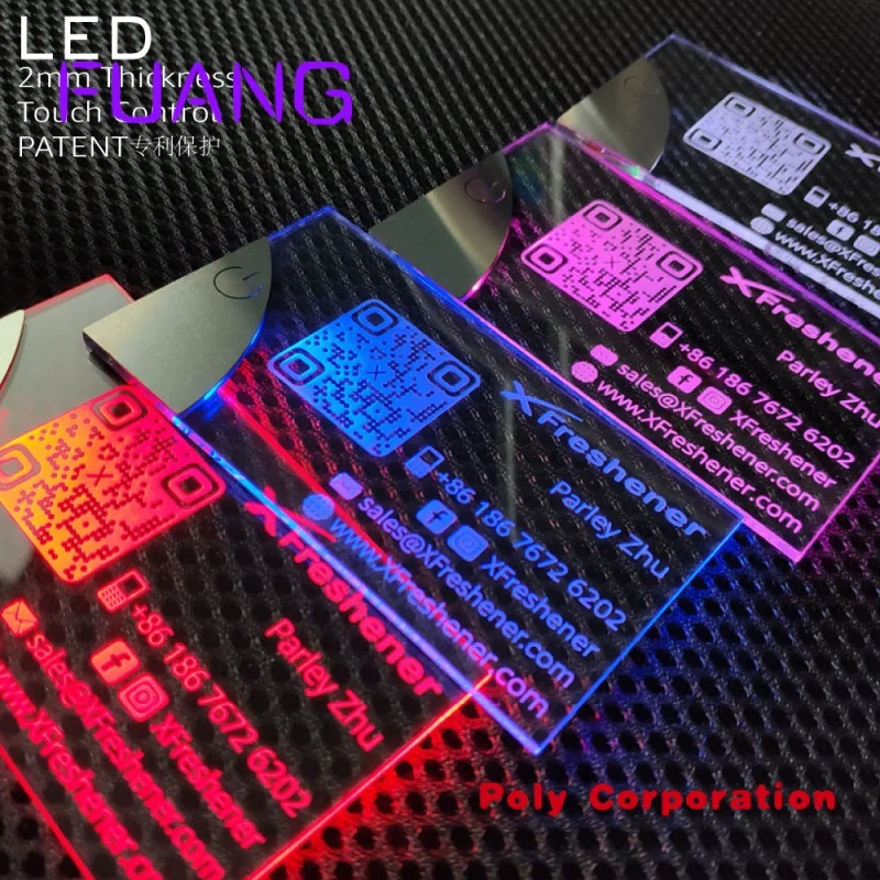 Custom  6 NEW 2022 Luxury LED Glow Business Cards Custom Plastic Transparents Business Card LED Light Tray Pink Business Card