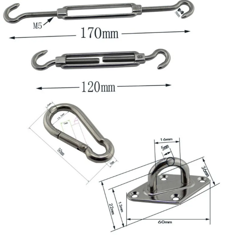 Awning Install Attachment Set Heavy Duty Sun Shade Sail Stainless Steel Hardware Kit for Home Garden Sunshade Fixing Accessories