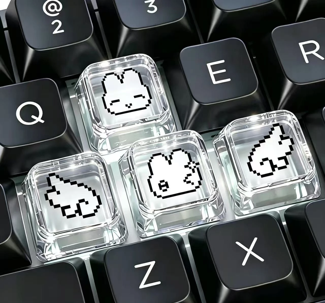 New Pixel Cute Rabbit Expression Keycap Set for Mechanical Keyboards Key Cap Keyboard Decoration Transparent Personalized Cross