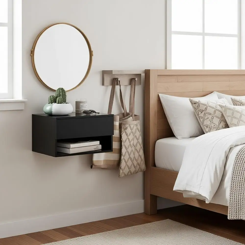 

Маленькая подвесная тумбочка с ящиком для спальни и ванной комнаты (черная)