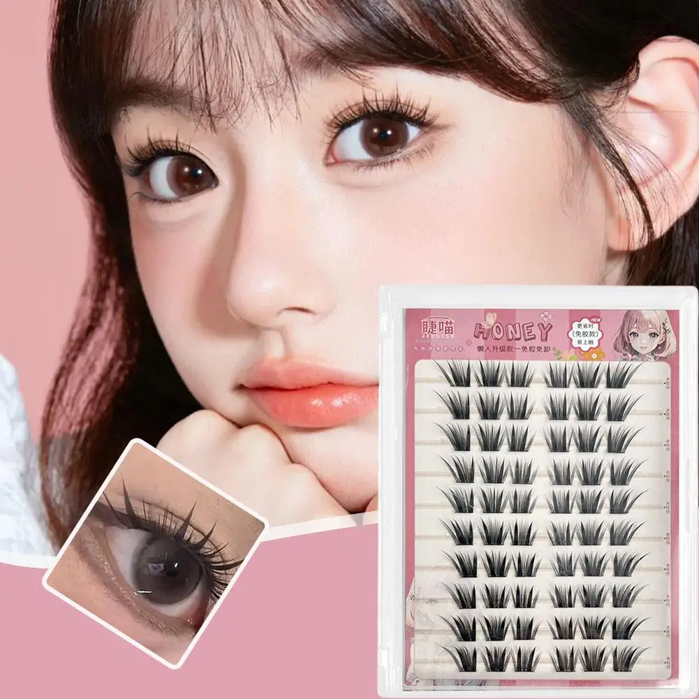 Glue-free Self-adhesive False Eyelashes DIY Natural Dense Fluffy Curling Up Segmented Manga false Eyelash Reusable Makeup Tool