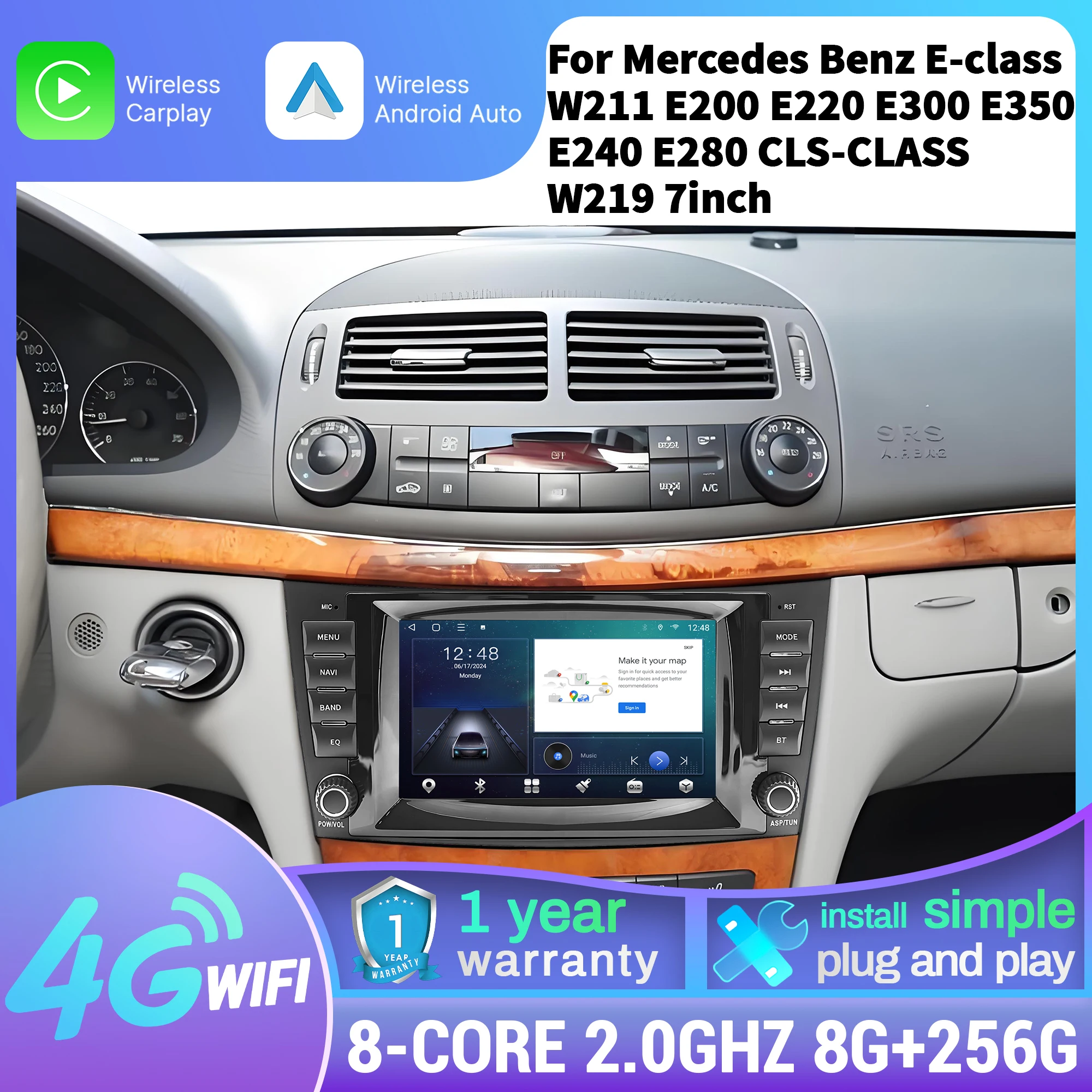 

7 inch Car Radio For Mercedes Benz E-class W211 E200 E220 E300 E350 E240 E280 CLS-CLASS W219 Multimedia BT CarPlay Touch Screen