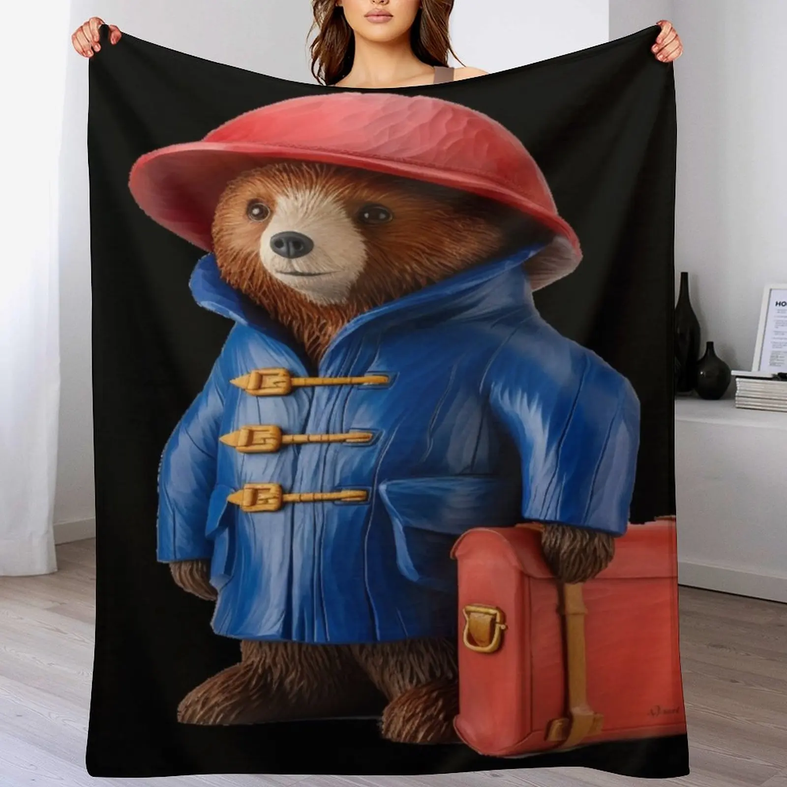 Paddington Bear with Red Suitcase Throw Blanket