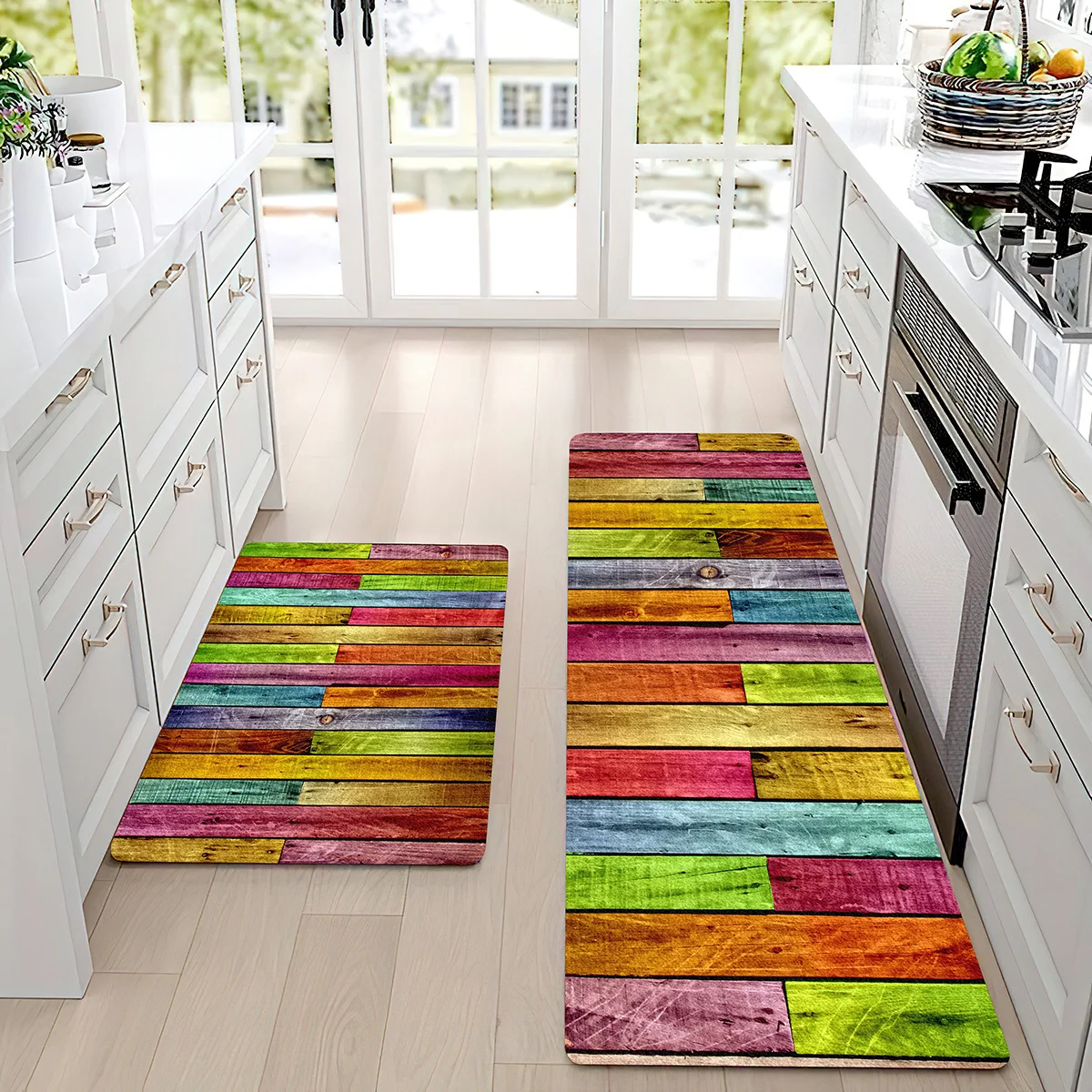 Rainbow Wood Grain Floral Area Rug Non Slip Washable Mat For Kitchen Bedroom Bathroom Home Decor