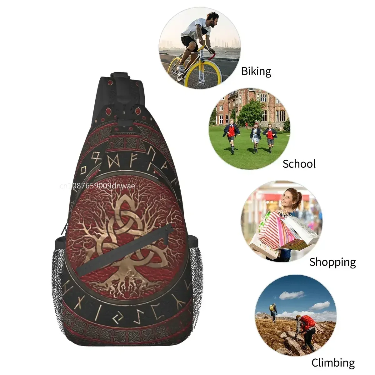 Norse Mythology Viking Crossbody Bag Sports Tree Of Life Triquetra Chest Bag Unisex Women Man Fashion Shoulder Backpacks Travel