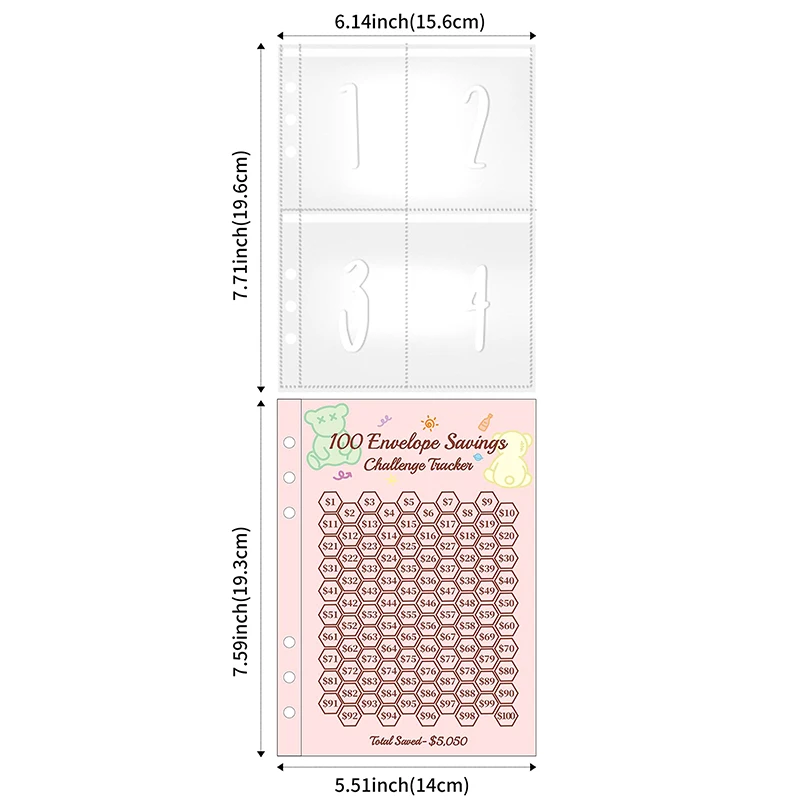 25 PCS Envelope Challenge Binder 1-100 Day Challenge Savings Loose Leaf Notebook Refill Replacement Sticker