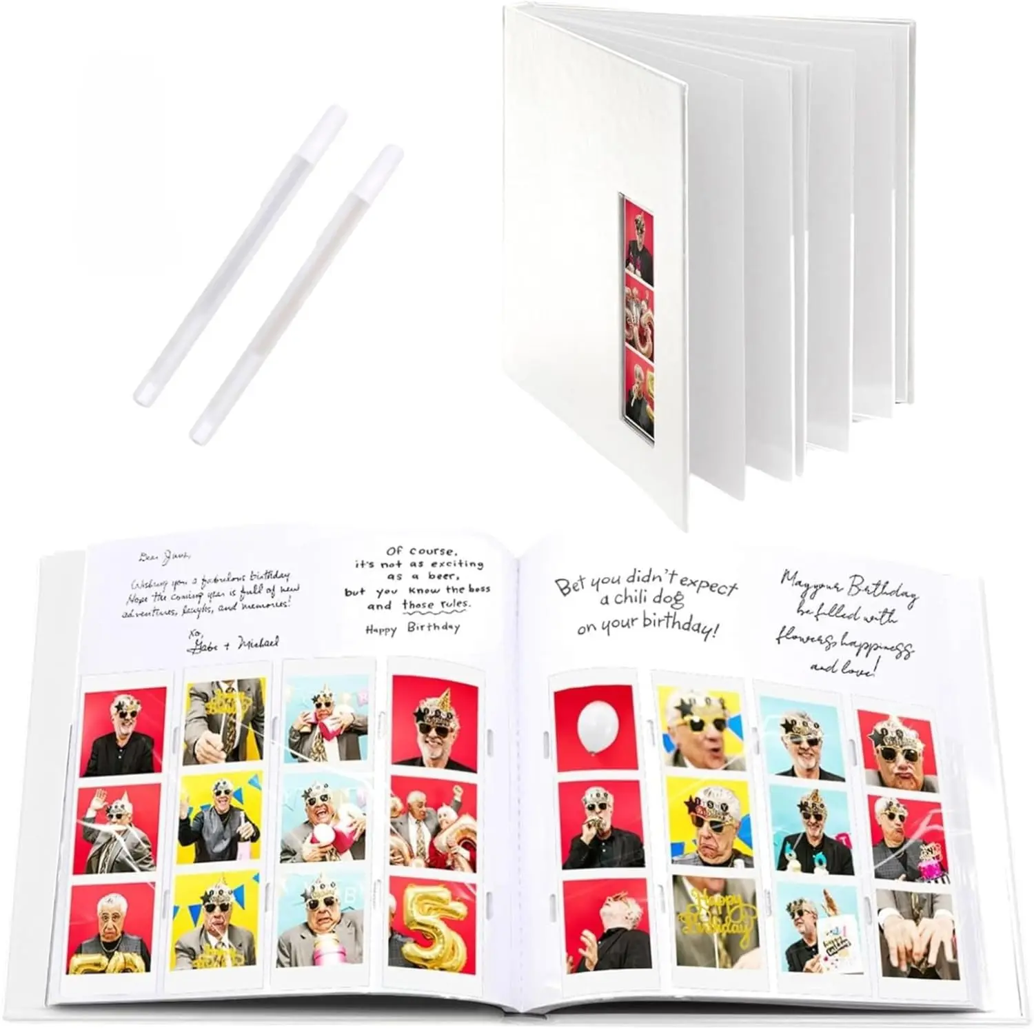 

PBF (1 Pack) Photo Booth Album, Guest Book with 2x6 Clear Picture Inserts, White Cover with Plastic Sleeves & White Page