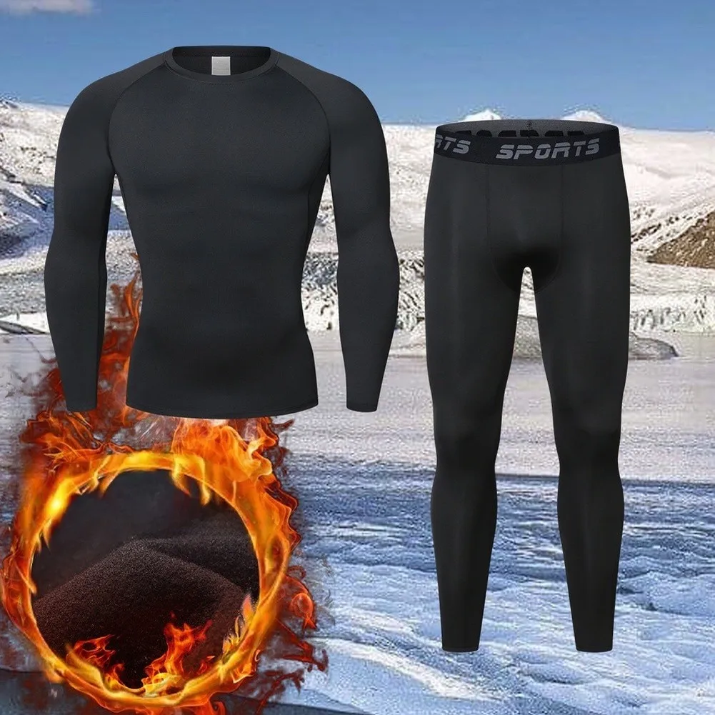 Men's Fleece Lined Underwear Set for Cold Weather Activities Including Skiing Motorcycle Riding and Base Layer Use