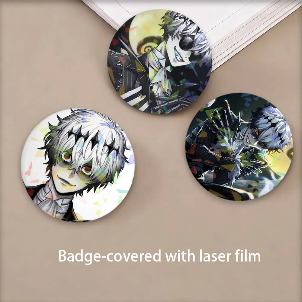 Skully J. Graves Game Twisted Wonderland Round Badge for Backpack Accessories Laser Lapel Pins Jewelry Gifts
