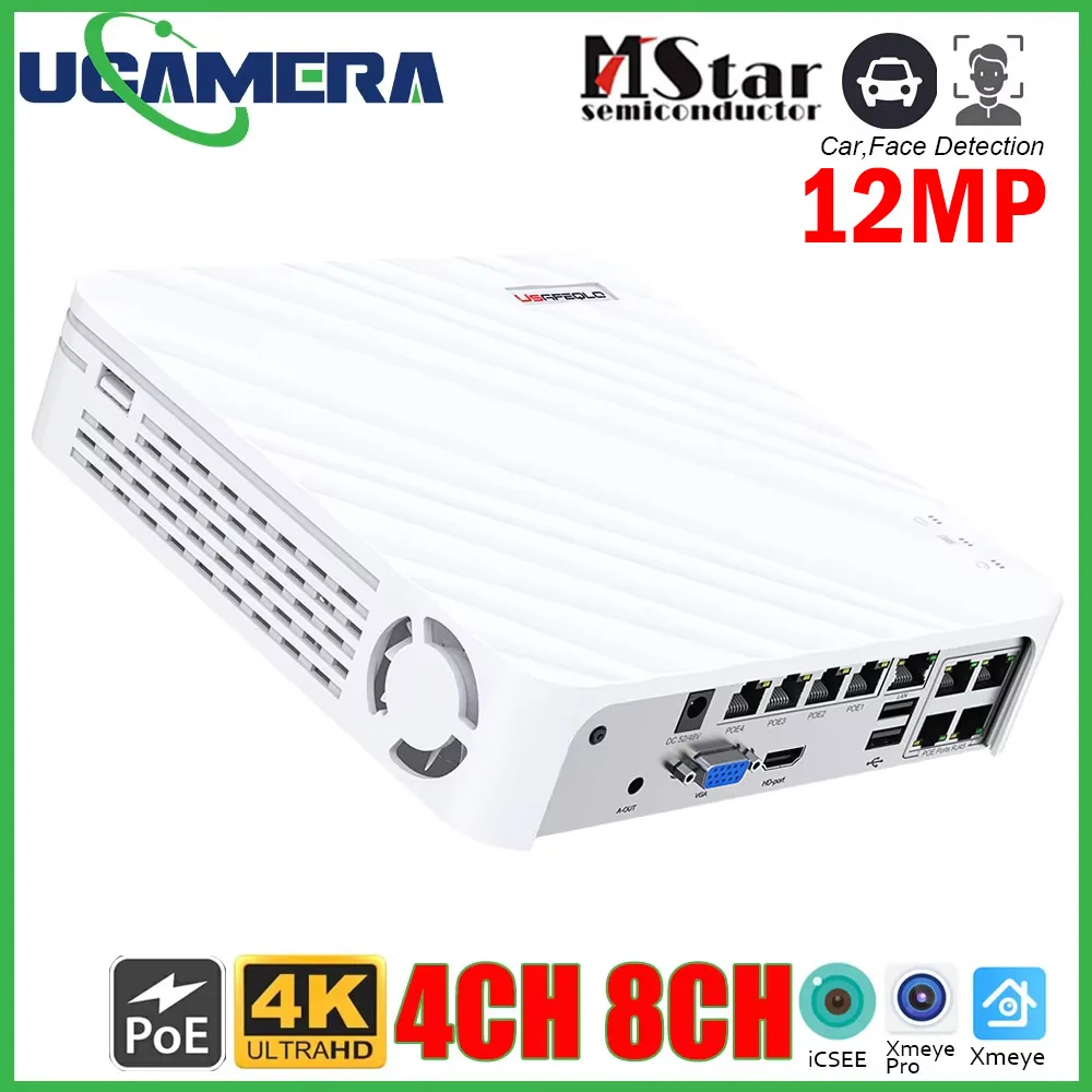 8-Channel POE NVR Supports 12MP/8MP/5MP/4MP IP Cameras with 24/7 Recording AI Face Recognition