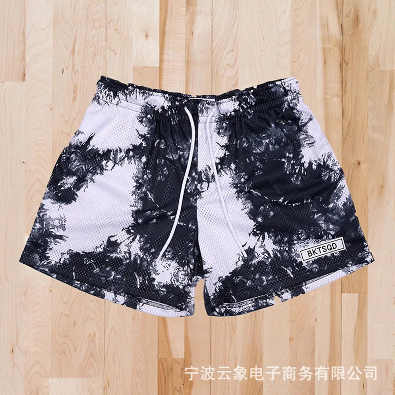 American style trendy ink splashing shorts, men\'s loose fitting sports and casual mesh quick drying knee length basketball pants