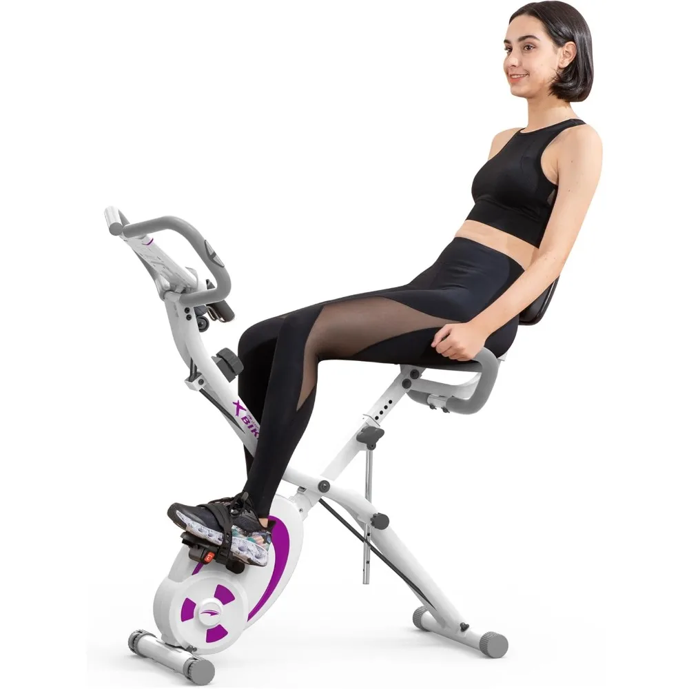 Folding Stationary Bike Recumbent Exercise Bike w/Arm Resistance Bands-Pulse Sensor-LCD Monitor and Easy to Assemble Indoor
